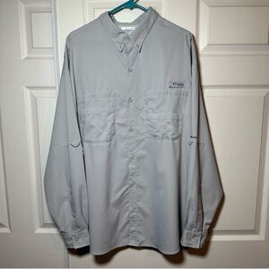 Columbia PFG Button Down XXL Shirt Hunting Fishing Vent Roll Tab Pockets Gray